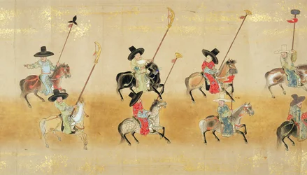 Sjette koreanske ambassade til Japan i Meireki 1 på tidspunktet for Tokugawa Ietsunas etterfølgelse i 1651, muligens av Kano Masunobu (1625-94) (rullemaleri) (detalj) (se også 79778)