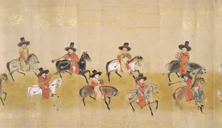 Sjette koreanske ambassade til Japan i Meireki 1 på tidspunktet for Tokugawa Ietsunas etterfølgelse i 1651, muligens av Kano Masunobu (1625-94) (rullemaleri) (detalj)