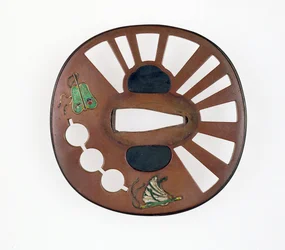 Tsuba dekorert med vifter (kobber med emalje)