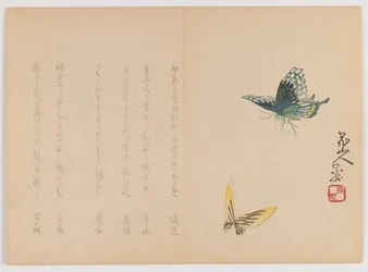 Two Butterflies, ca. 1860 (treblokktrykk, horisontalt Chûban yoko-e-format)