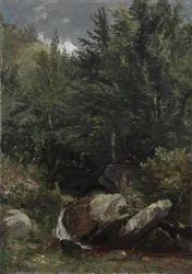 Trær og en bekk på en åsside, 1853.