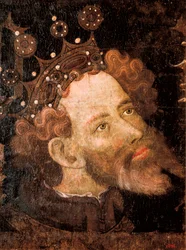 Peter IV av Aragon, detalj av et tempera på tre av Jaume Mateu