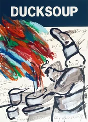 Kunstnerlunsj, 2017 (blandet teknikk på akvarellpapir montert på panel med oppskrift på baksiden)
