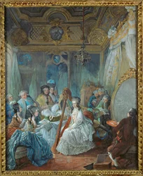 Marie-Antoinette i leilighetene sine i Versailles, omgitt av medlemmer av hoffet sitt …