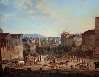 The Bastion of Michottes i Nancy. Maleri av Jean Baptiste Claudot (1733-1805), cirka 1801. Nancy, Musee Historique Lorrain - Michottes Bastion i Nancy (Frankrike). Maleri av Jean Baptiste Claudot (1733-1805)