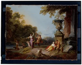 Nymfer og satyrer i et elvelandskap