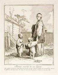 Gift Woman and her Children, plate fem fra Divers Habillements des Peuples du Nord