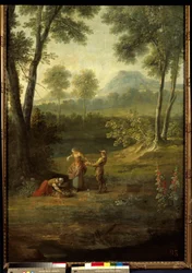 De fem sansene: "" lukten"" Detalj av et dekorativt panel av Jean Baptiste Oudry (1686-1755) 1749 Versailles, musee du chateau.