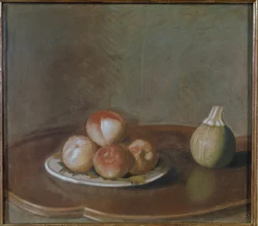 Stilleben med fersken og gresskar