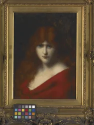 Kvinnehode (olje på tre)