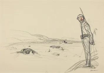 Langs Marne, sannsynligvis 1918 (fargestift på papir)
