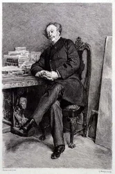 Alexandre Dumas fils (1824-95), fransk romanforfatter og dramatiker, gravert av A Mongin (gravering)