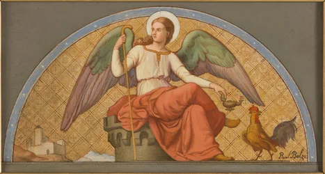 Skisse for St. Josefs kirke: Mildhetens og kyskhetens engel - St. Josefs apoteose - Årvåkenhetens og troskapens engel