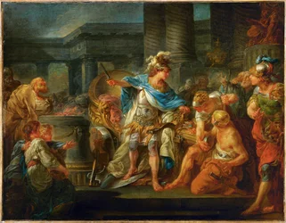 Alexander kutter den gordiske knuten (maleri på lerret)
