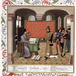 Froissart skriver sine kronikker - Miniatyr, middelalder