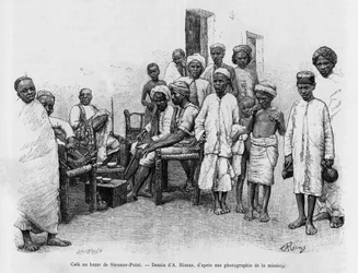 Kafe på Steamer Point Bazaar, Aden, Yemen. Gravering av A.Rixens for å illustrere historien A Suse, journal des excavilles