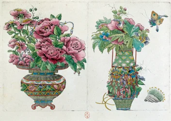 Tegning fra en kinesisk vase: blomsterpotte. Maleri av Jean Antoine Fraisse (1700-tallet)