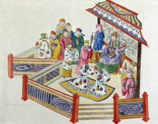 Scene foran Herren. Tegningen kommer fra en kinesisk vase. Maleri av Jean Antoine Fraisse (1700-tallet)