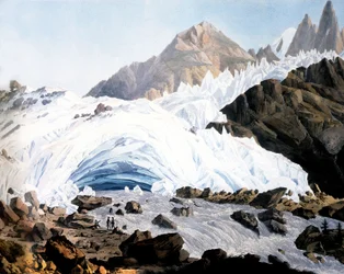 Chamonix: våren til Arveyron, ca. 1800 (gravering)