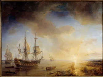 Ekspedisjon av Robert Cavelier de La Salle til Louisiana (1684). Maleri av Theodore Gudin (1802-1880)