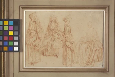 Four Ladies (rødt kritt (sanguine) på papir)