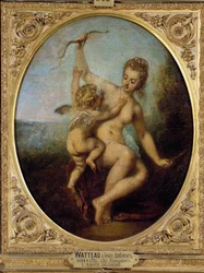 Kjærlighet avvæpner maleri av Jean Antoine Watteau (1684-1721) 1700-tallet