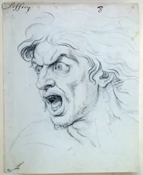 Uttrykk for sjelens lidenskaper; den fryktsomme. Tegning av Jean Audran (1667-1756)
