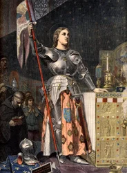 Portrett av Jeanne d’Arc (1412 - 1431) ved kroningen av Karl VII (1429), stikk av Ingres - Jeanne d’Arc ved kroningen av Karl VII, stikk etter Ingres