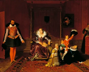 Henry IV overrasket av den spanske ambassadøren mens han lekte med barna sine, av Jean Auguste Dominique Ingres (1780-1867).