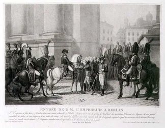Napoleons inntog i Berlin i oktober 1806, gravert av Louis Jean Allais (1762-1833) (litho)