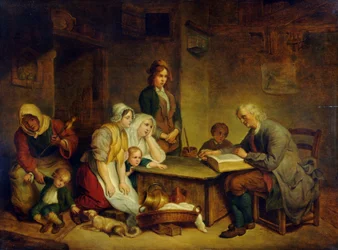 En far som leser en bibel for familien sin