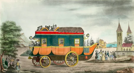 Bilen (eller flid) har damp: Fransk oppfinnelse av 1835. Gravering av Ange Tissier (1814-1876). 1835. Privat samling