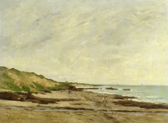 En kystutsikt med figurer på en strand, 1872 (olje)