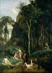 Actaeon overrasker gudinnen Artemis (Diana) mens han bader med kameratene sine