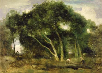 Fontainebleau: Leaning Oaks in a Forest Clearing, ca. 1830-40 (olje på lerret)