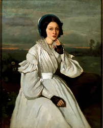 Portrett av Louise Claire Sennegon, fremtidig Madame Charmois. Maleri av Jean Baptiste Camille Corot (1796-1875)