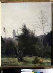 ""Utsikt over Chateau Of Pierrefonds In The Oise"" Maleri av Camille Corot (1796-1875) Circa 1860 Pouchkine Museum, Moskva