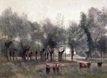 Kvinner i et pilefelt, 1860-65
