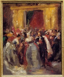 Ballkostyme ved palasset til Tuileriene: Napoleon III (1808-1873) og grevinnen av Castiglione (1837-1899, berømt italiensk kurtisane) (Virginia Elisabetta Luisa Carlotta Antonietta Teresa Maria Oldoini). Maleri av Jean Baptiste (Jean-Baptiste) Carp