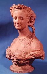 Byste av Eugenie-Marie de Montijo de Guzman (1826-1920) grevinne av Teba (terrakotta)
