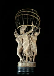 Verdens fire deler som bærer jordkloden, skulptur av Jean-Baptiste Carpeaux (1827-1875), 1800-tallet, Paris, Musée d