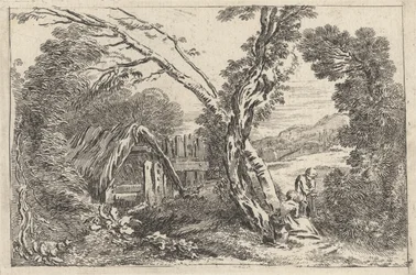 Mann og kvinne graver, tallerken fra "A New Book of Landskips", 1637