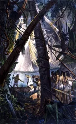 Goyana-indianere i den amazoniske skogen. Litografi 1839