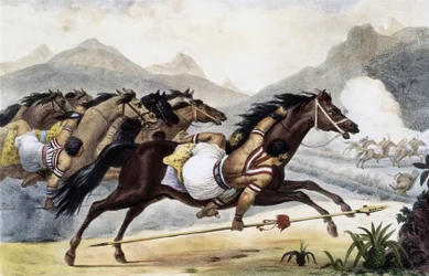 Guaycuru-indianere til hest, fra «Pittoresk og historisk reise til Brasil», Brasil