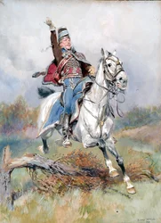 En fransk kavalerist til hest, 1900 (wc og gouache på papir)