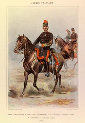 Typer og uniformer av den franske arméen til kaptein Jules Richard, illustrert av Edouard Detaille (1848-1912): Sjef for artilleriskvadronen som kommanderte divisjonskavaleribatteriene i stor kjole i 1887, privat samling