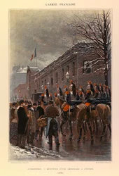 Typer og uniformer til den franske Armee of Captain Jules Richard, illustrert av Edouard Detaille (1848-1912): Cuirassiers: Mottakelse av en ambassade ved Elysee i 1886, privat samling