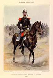 Typer og uniformer til den franske Armee of Captain Jules Richard, illustrert av Edouard Detaille (1848-1912): Elev ved spesialmilitærskolen: Kavaleri i 1885, Privat samling