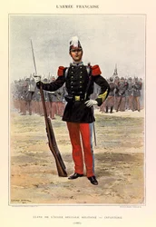 Typer og uniformer til den franske arméen til kaptein Jules Richard, illustrert av Edouard Detaille (1848-1912): Elev ved spesialmilitærskolen: infanteri i 1885, privat samling