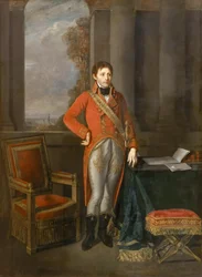 Napoleon Bonaparte som første konsul før utsikt over Antwerpen